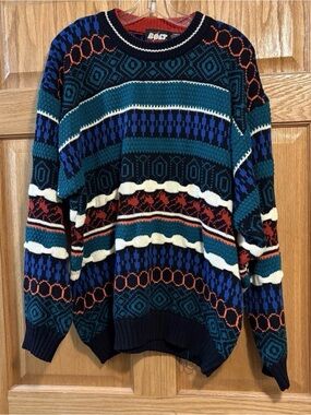 90’s Lightning Bolt Multicolor Striped Knit Sweater Coogi Style Men’s L Hip Hop